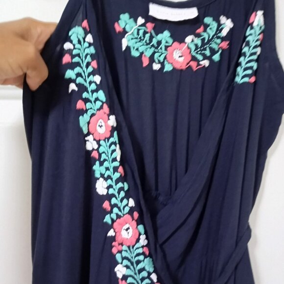 SILVIA SUAREZ Embroidered Wrap Dress With Adjustable Thin Straps, Blue, Size S - Picture 3 of 6